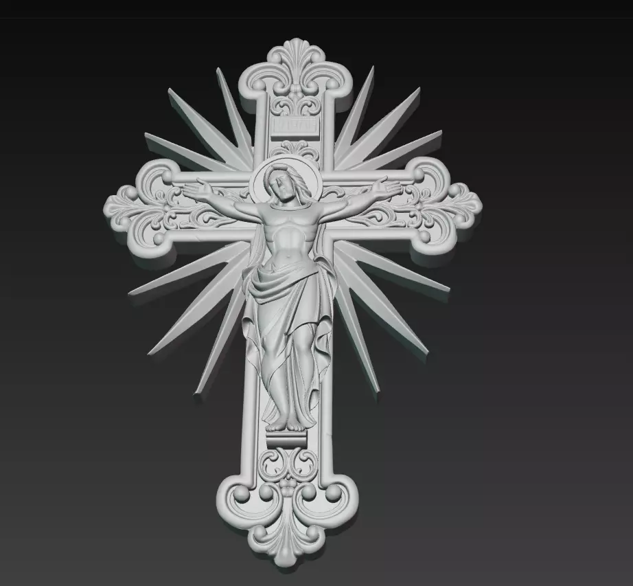 Divine Jesus Crucifix - Ornamental Holy Cross Relief 3D Model 3D print model_8
