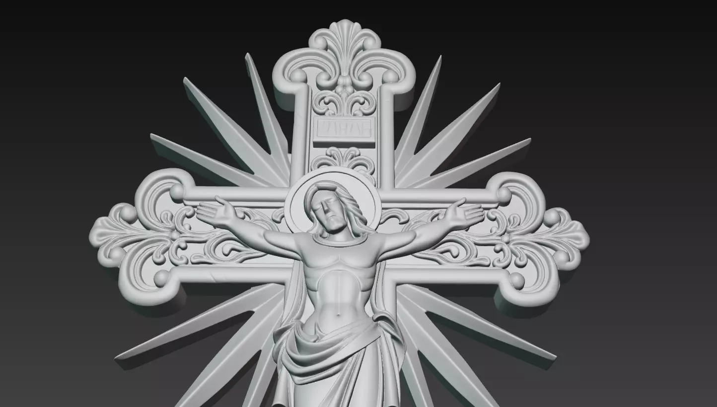 Divine Jesus Crucifix - Ornamental Holy Cross Relief 3D Model 3D print model_9