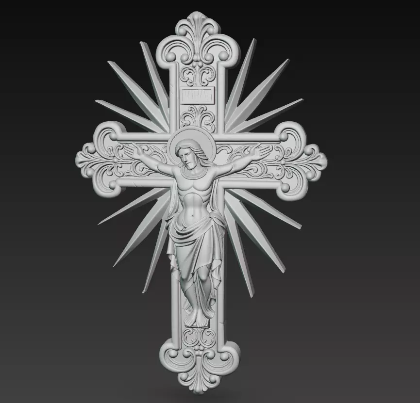 Divine Jesus Crucifix - Ornamental Holy Cross Relief 3D Model 3D print model_6