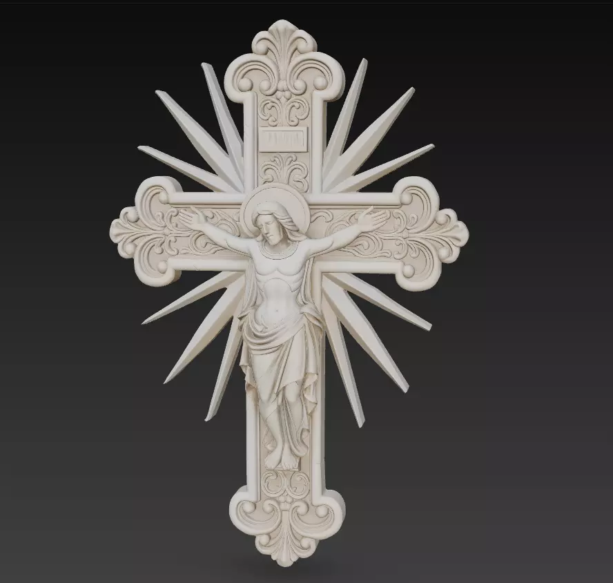 Divine Jesus Crucifix - Ornamental Holy Cross Relief 3D Model 3D print model_0