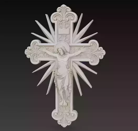 Divine Jesus Crucifix - Ornamental Holy Cross Relief 3D Model 3D print model