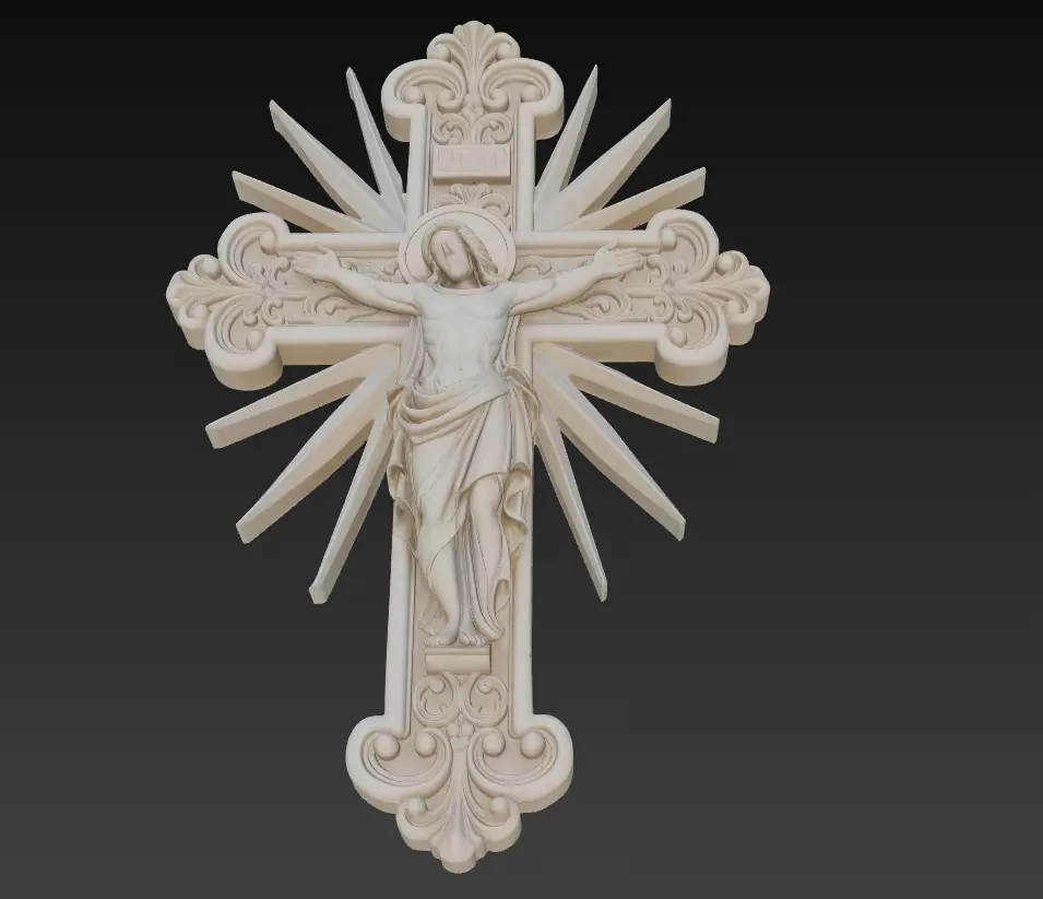 Divine Jesus Crucifix - Ornamental Holy Cross Relief 3D Model 3D print model_2