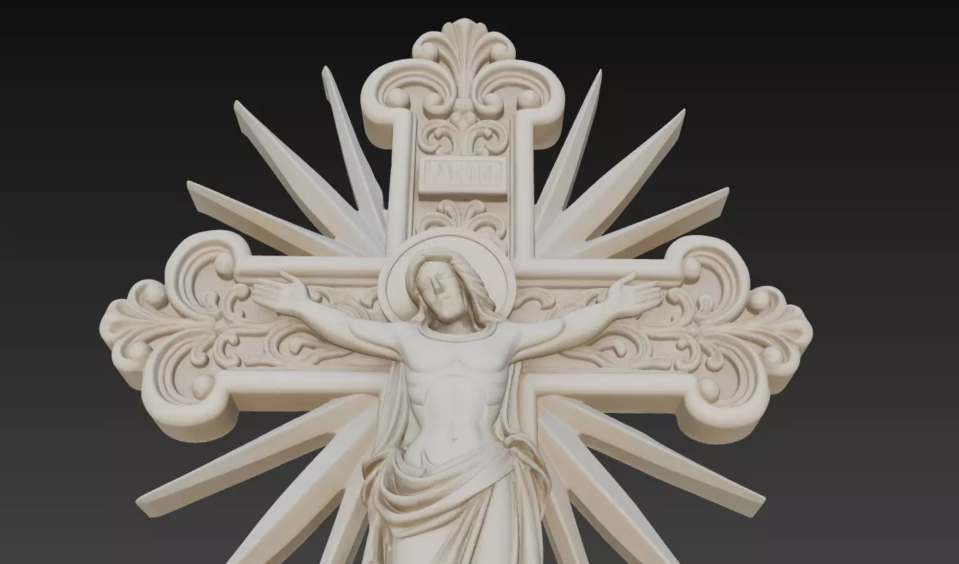 Divine Jesus Crucifix - Ornamental Holy Cross Relief 3D Model 3D print model_1