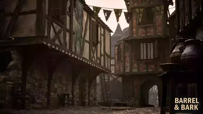 Medieval French Town Environment Low-poly 3D model 6