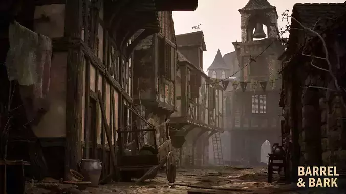 Medieval French Town Environment Low-poly 3D model 2