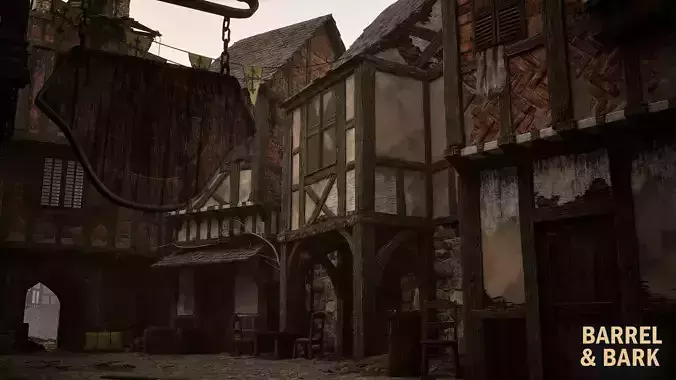 Medieval French Town Environment Low-poly 3D model 3