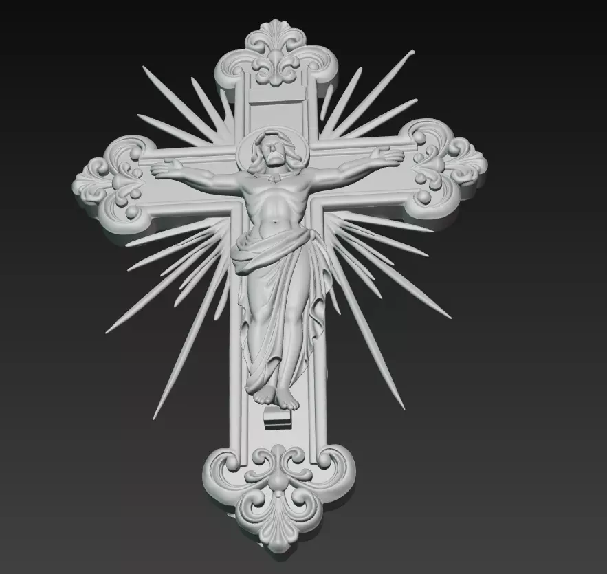 Holy Crucifix with Christ Figure - Sacred Wall Cross Relief 3D 3D print model_8