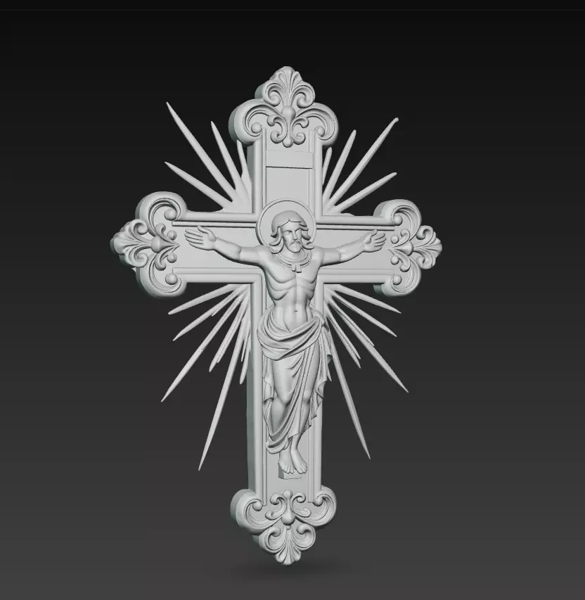 Holy Crucifix with Christ Figure - Sacred Wall Cross Relief 3D 3D print model_6