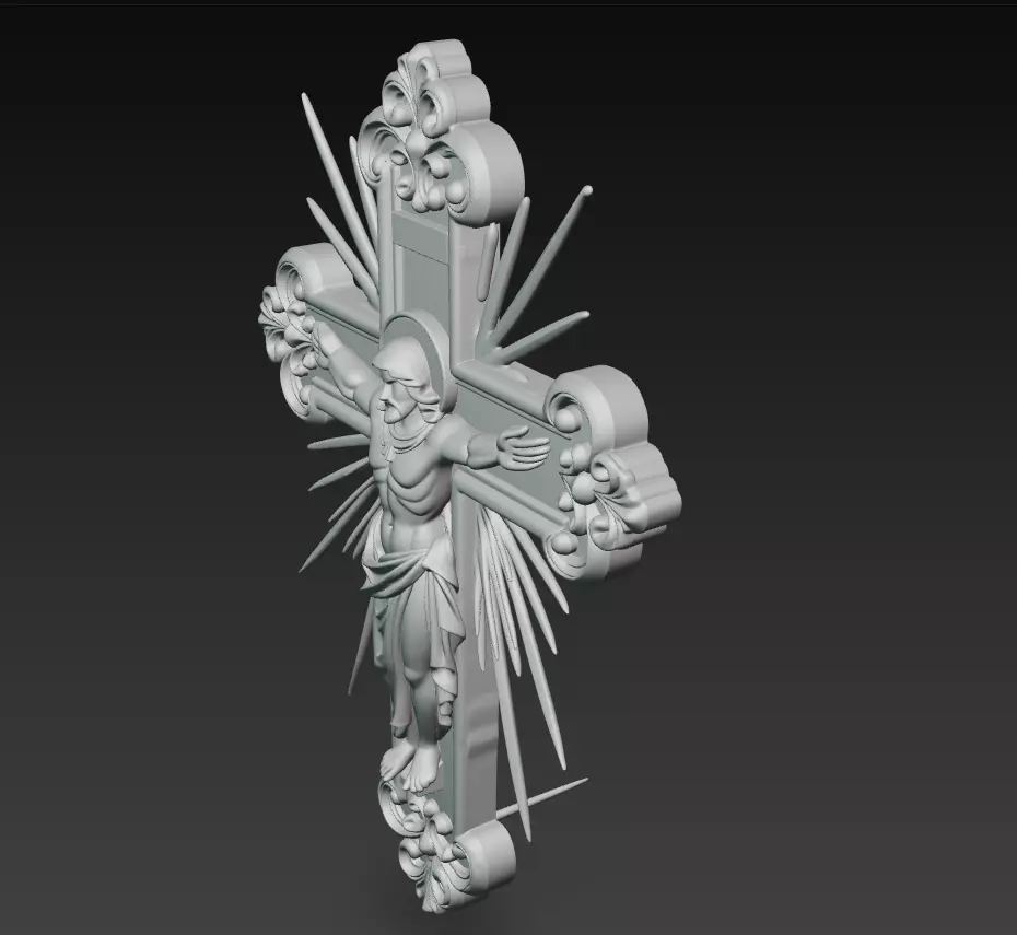 Holy Crucifix with Christ Figure - Sacred Wall Cross Relief 3D 3D print model_10