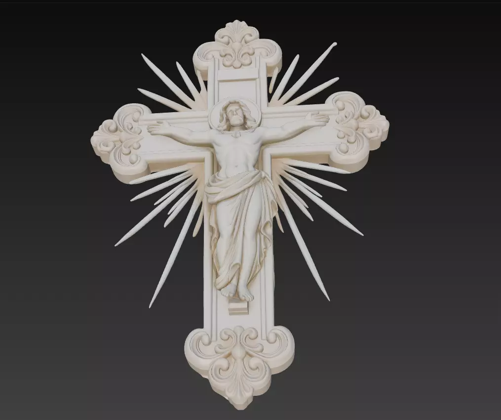 Holy Crucifix with Christ Figure - Sacred Wall Cross Relief 3D 3D print model_1