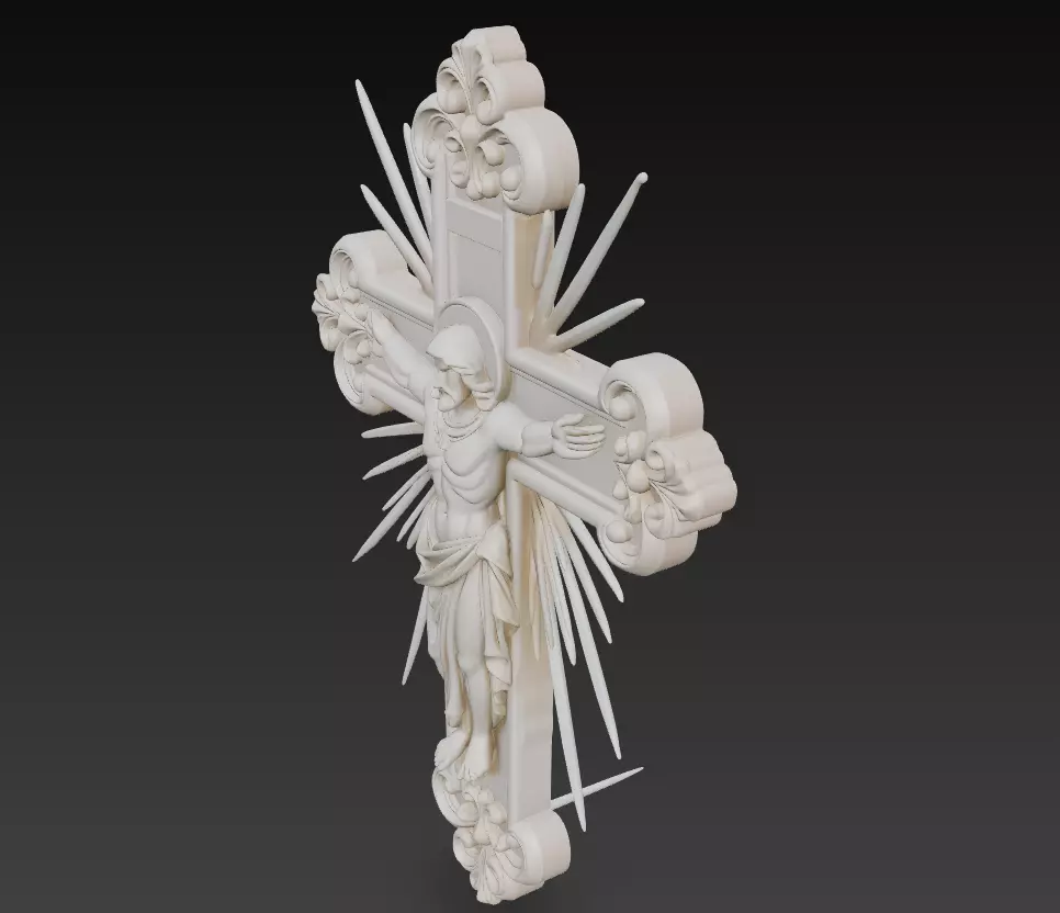 Holy Crucifix with Christ Figure - Sacred Wall Cross Relief 3D 3D print model_3