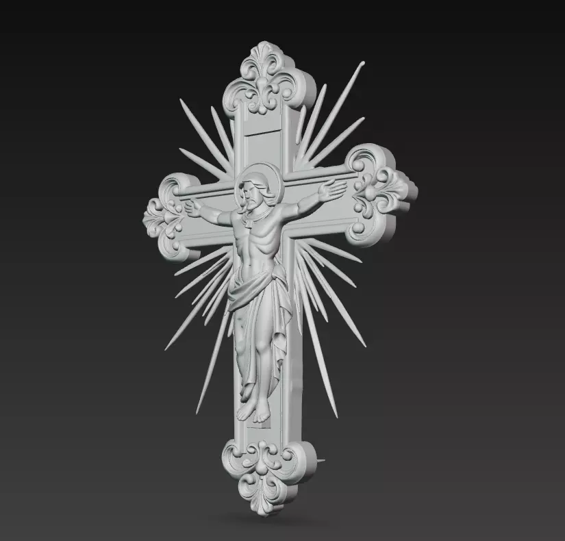 Holy Crucifix with Christ Figure - Sacred Wall Cross Relief 3D 3D print model_7