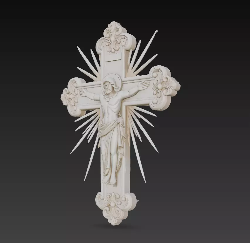 Holy Crucifix with Christ Figure - Sacred Wall Cross Relief 3D 3D print model_2