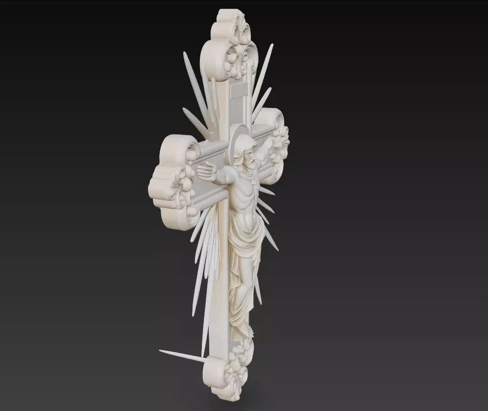 Holy Crucifix with Christ Figure - Sacred Wall Cross Relief 3D 3D print model_4