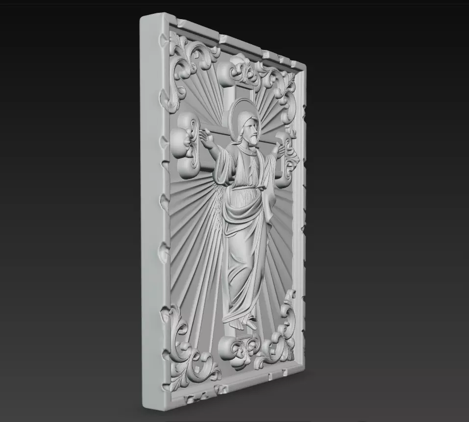 Sacred Christ Relief - Holy Resurrection Icon Panel 3D Model 3D print model_6