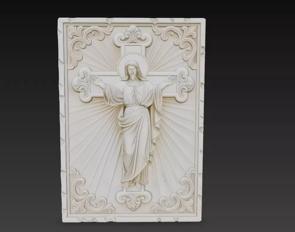 Sacred Christ Relief - Holy Resurrection Icon Panel 3D Model 3D print model_1