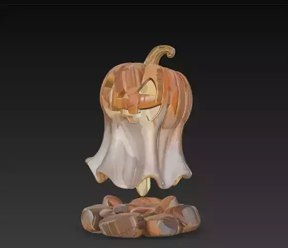 Crystal Pumpkin Ghost - Stylized Halloween Art Sculpture 3D 