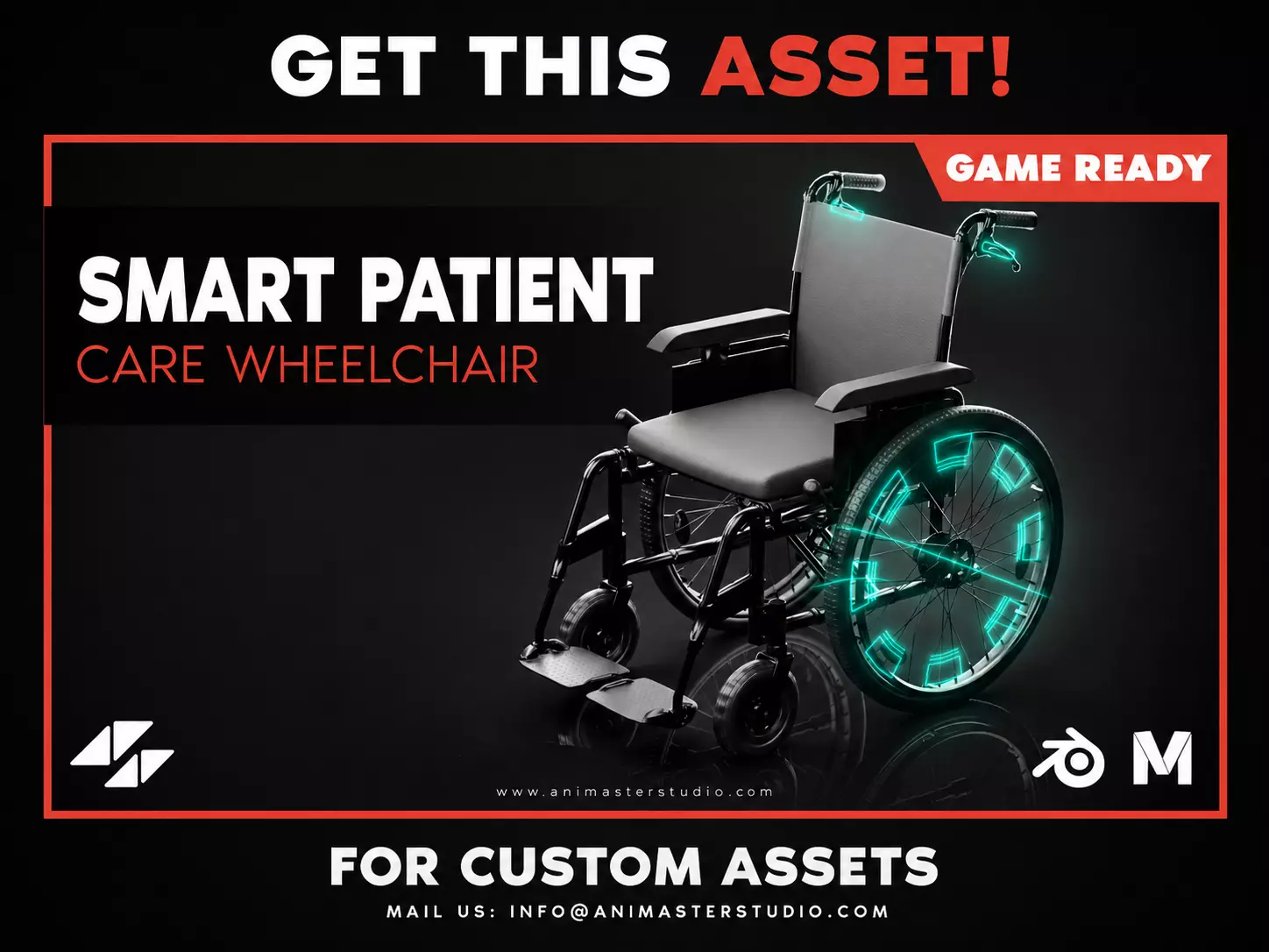 Smart patient care wheelchair rigged 3D model