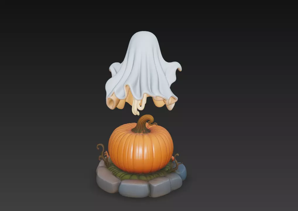 Floating Ghost - Jack-O-Lantern - Cute Halloween Sculpture 3D 3D print model_2