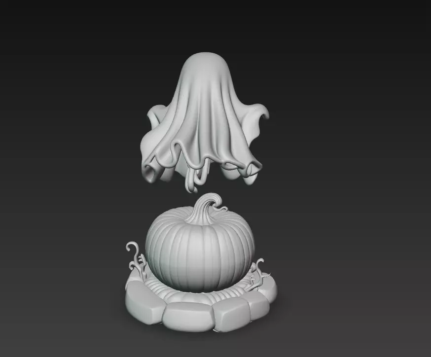 Floating Ghost - Jack-O-Lantern - Cute Halloween Sculpture 3D 3D print model_9