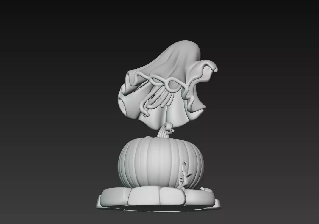 Floating Ghost - Jack-O-Lantern - Cute Halloween Sculpture 3D 3D print model_5