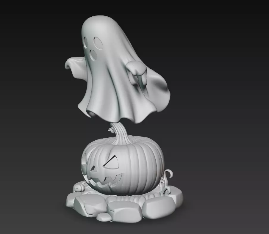 Floating Ghost - Jack-O-Lantern - Cute Halloween Sculpture 3D 3D print model_7