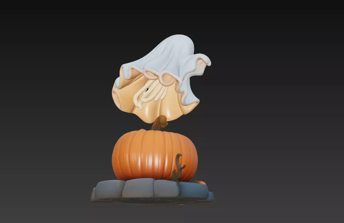 Floating Ghost - Jack-O-Lantern - Cute Halloween Sculpture 3D 3D print model_4