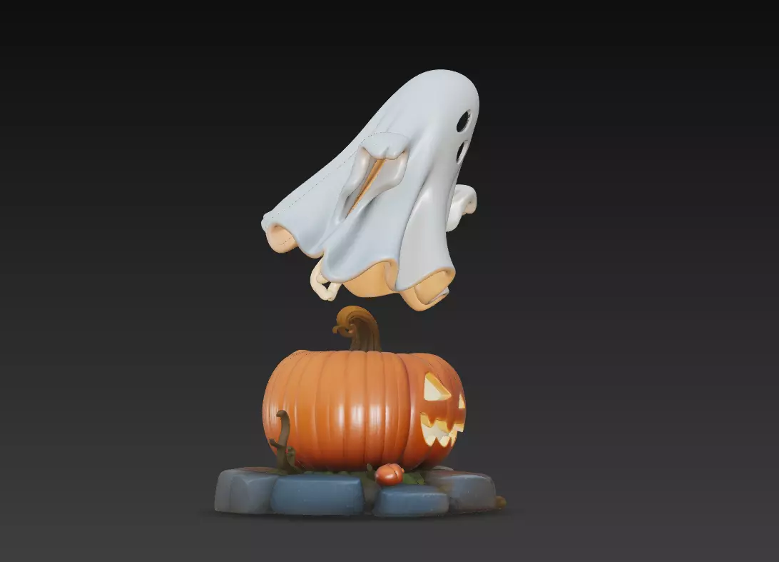 Floating Ghost - Jack-O-Lantern - Cute Halloween Sculpture 3D 3D print model_3