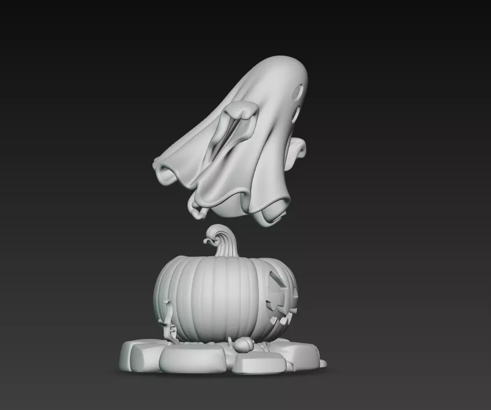 Floating Ghost - Jack-O-Lantern - Cute Halloween Sculpture 3D 3D print model_8