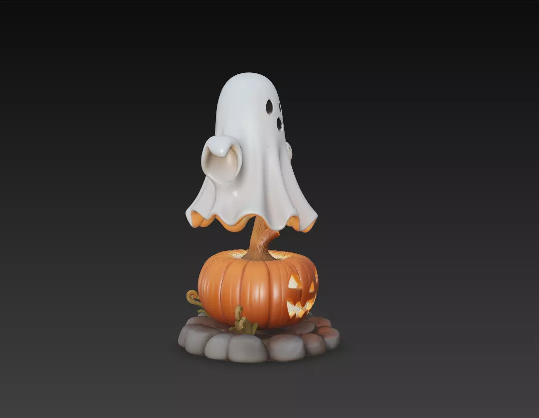 Cute Ghost Pumpkin Lantern - Halloween Decor Sculpture 3D Model 3D print model_1
