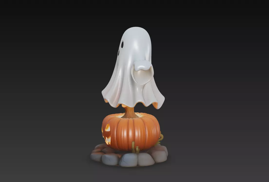 Cute Ghost Pumpkin Lantern - Halloween Decor Sculpture 3D Model 3D print model_4