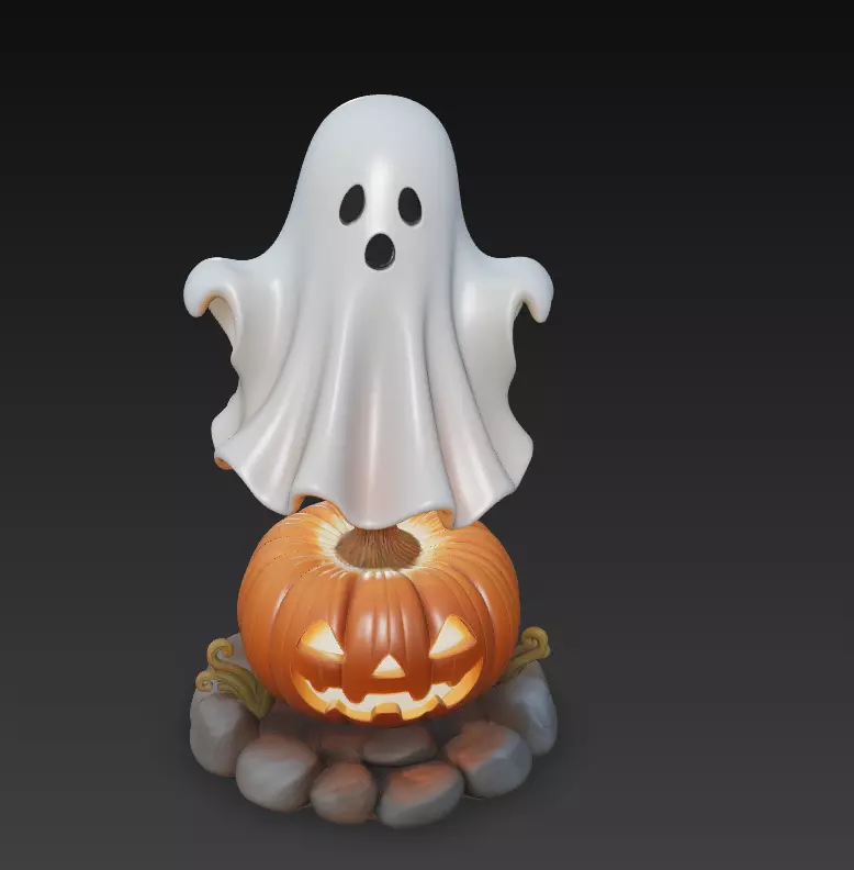 Cute Ghost Pumpkin Lantern - Halloween Decor Sculpture 3D Model 3D print model_0