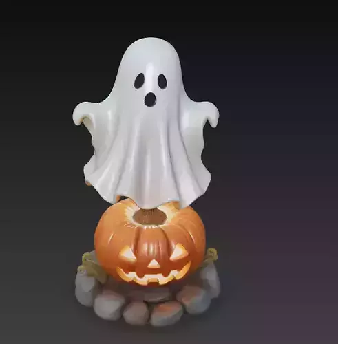 Cute Ghost Pumpkin Lantern - Halloween Decor Sculpture 3D Model