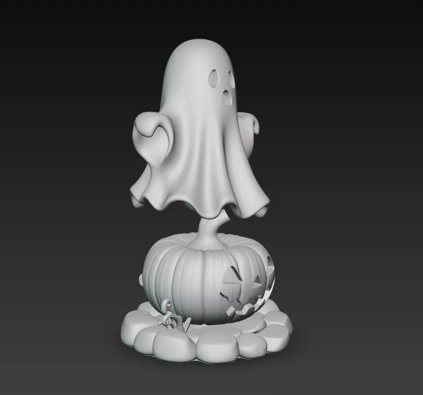 Cute Ghost Pumpkin Lantern - Halloween Decor Sculpture 3D Model 3D print model_6
