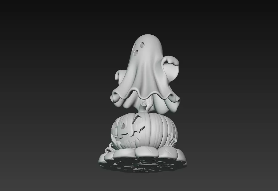 Cute Ghost Pumpkin Lantern - Halloween Decor Sculpture 3D Model 3D print model_7