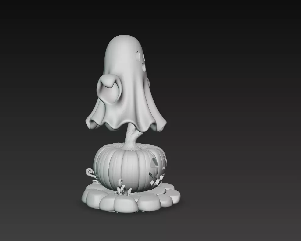 Cute Ghost Pumpkin Lantern - Halloween Decor Sculpture 3D Model 3D print model_9
