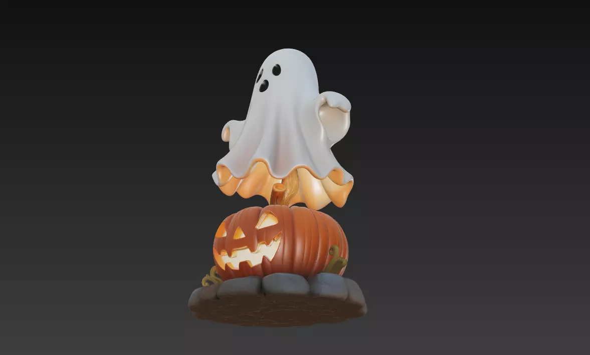 Cute Ghost Pumpkin Lantern - Halloween Decor Sculpture 3D Model 3D print model_2