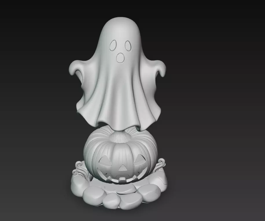 Cute Ghost Pumpkin Lantern - Halloween Decor Sculpture 3D Model 3D print model_5