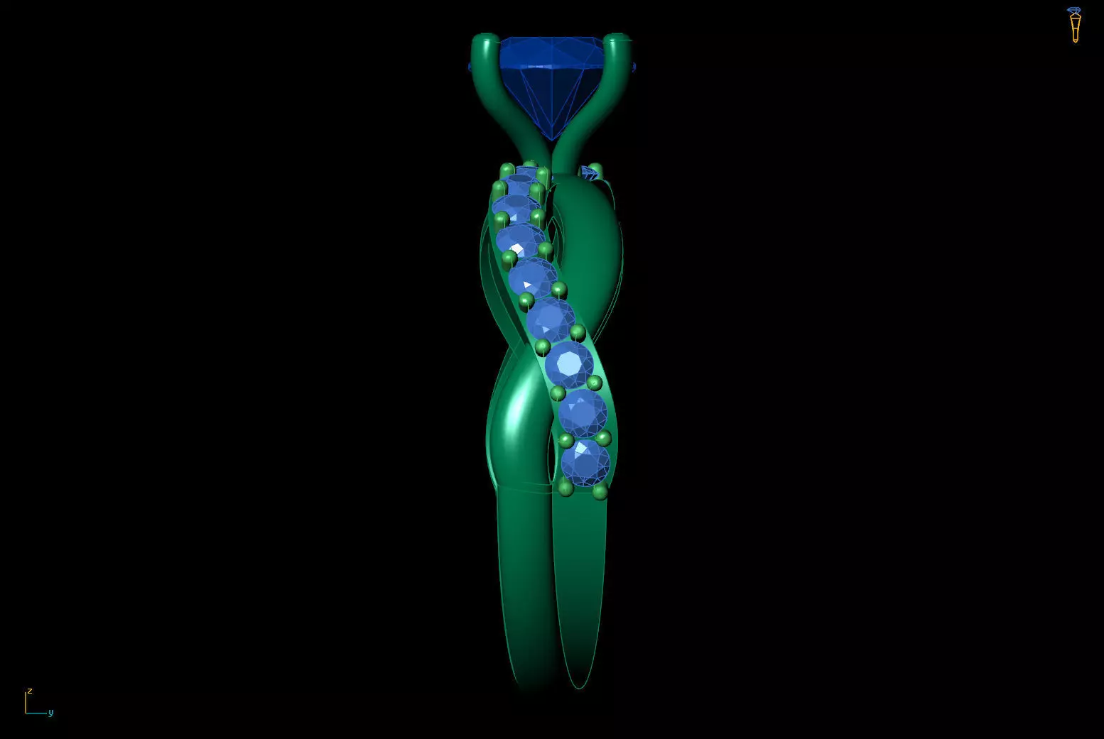 Twist Pave Engagement Solitaire CAD STL for Printing 3D print model_7