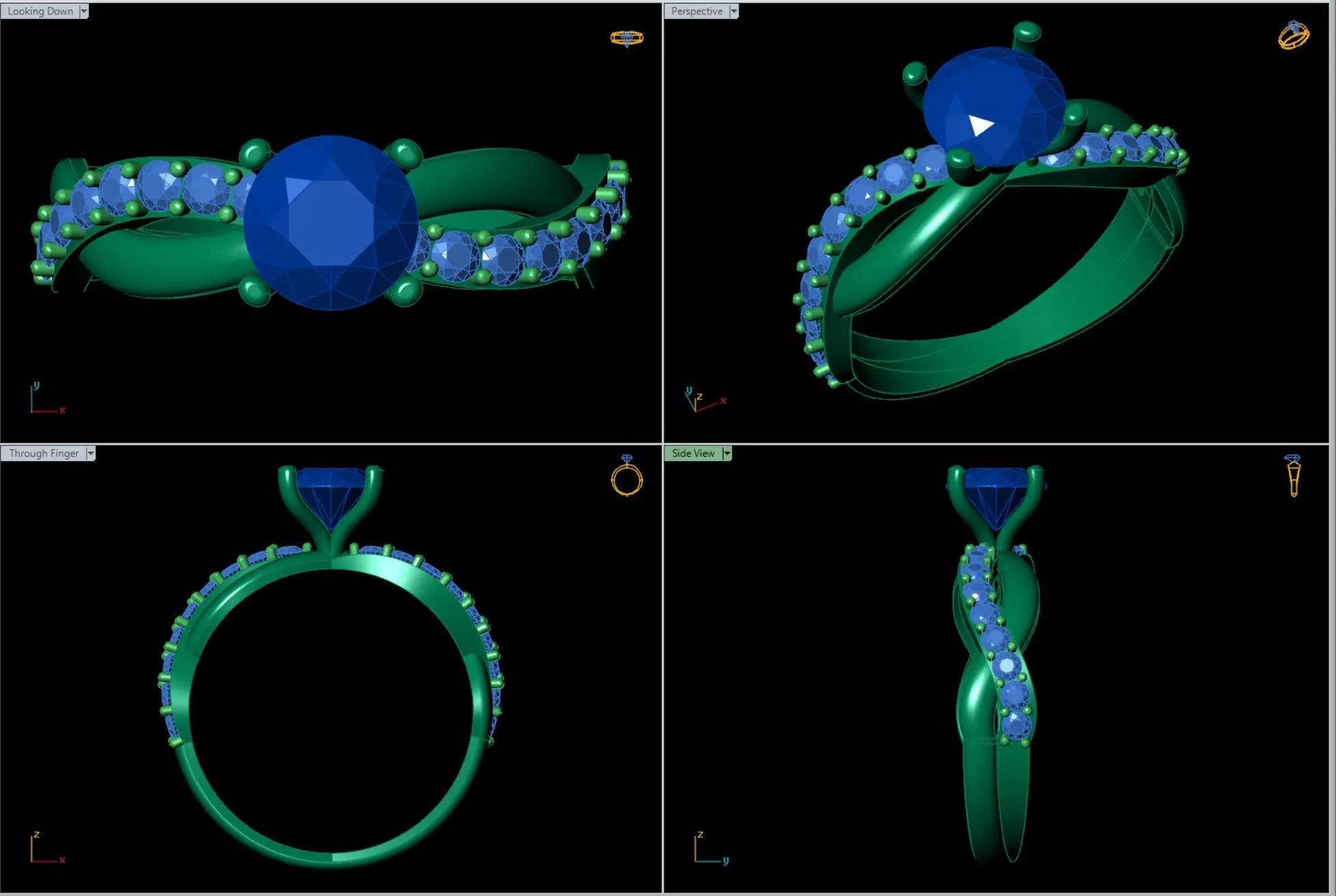 Twist Pave Engagement Solitaire CAD STL for Printing 3D print model_3