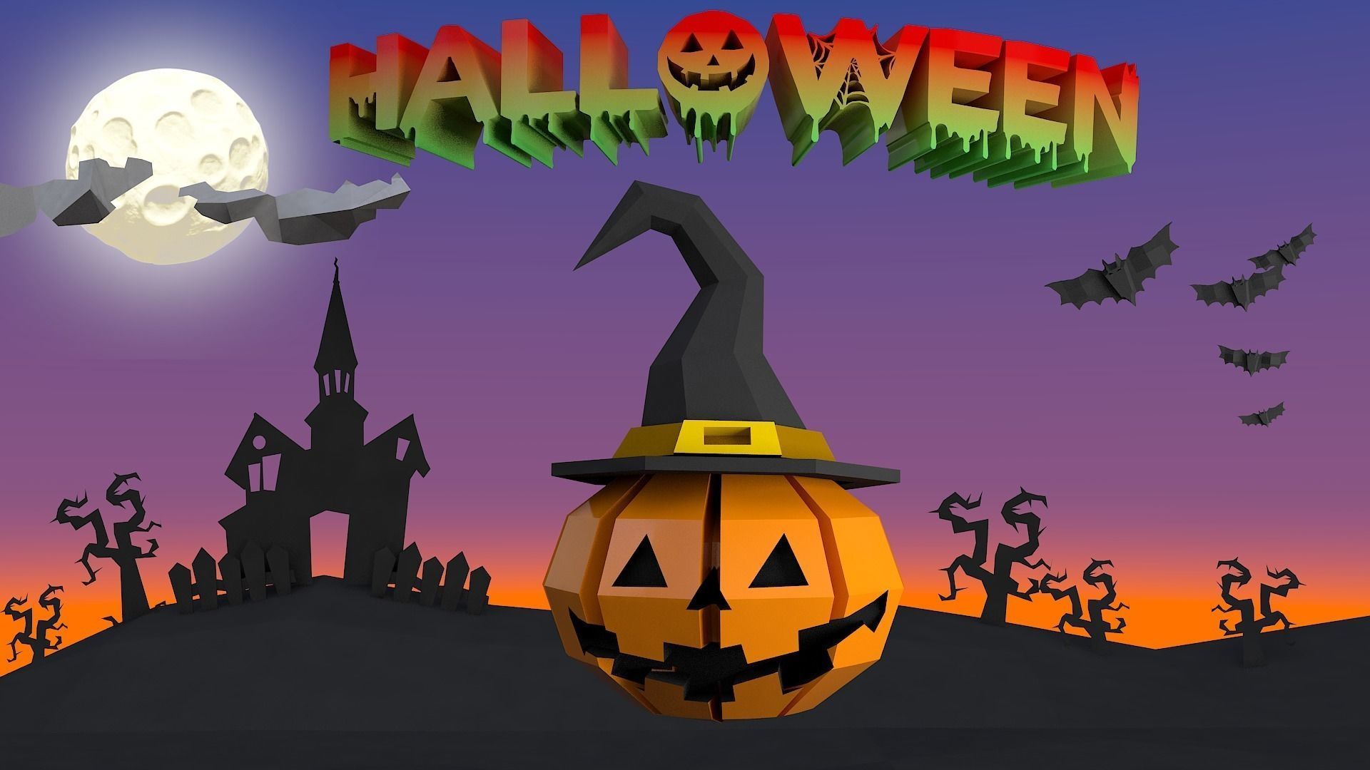 Halloween lowpoly Kit Low-poly 3D model