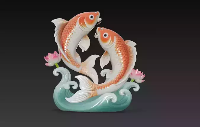 Prosperity Koi Duo - Feng Shui Twin Fish Sculpture 3D Model 3D print model