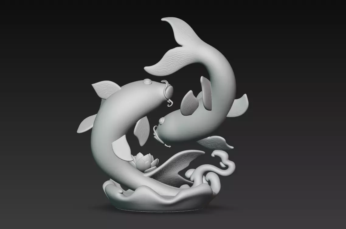 Harmony Koi Pair - Elegant Feng Shui Fish Sculpture 3D Model 3D print model_9