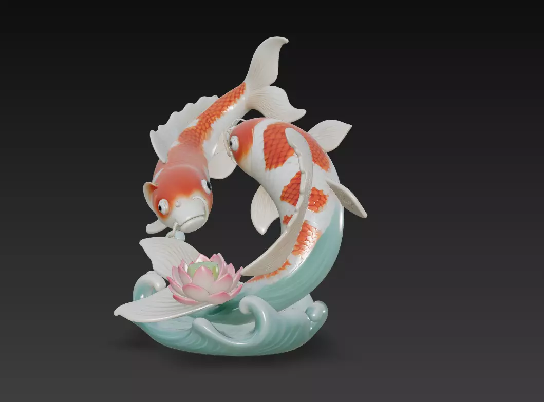 Harmony Koi Pair - Elegant Feng Shui Fish Sculpture 3D Model 3D print model_2