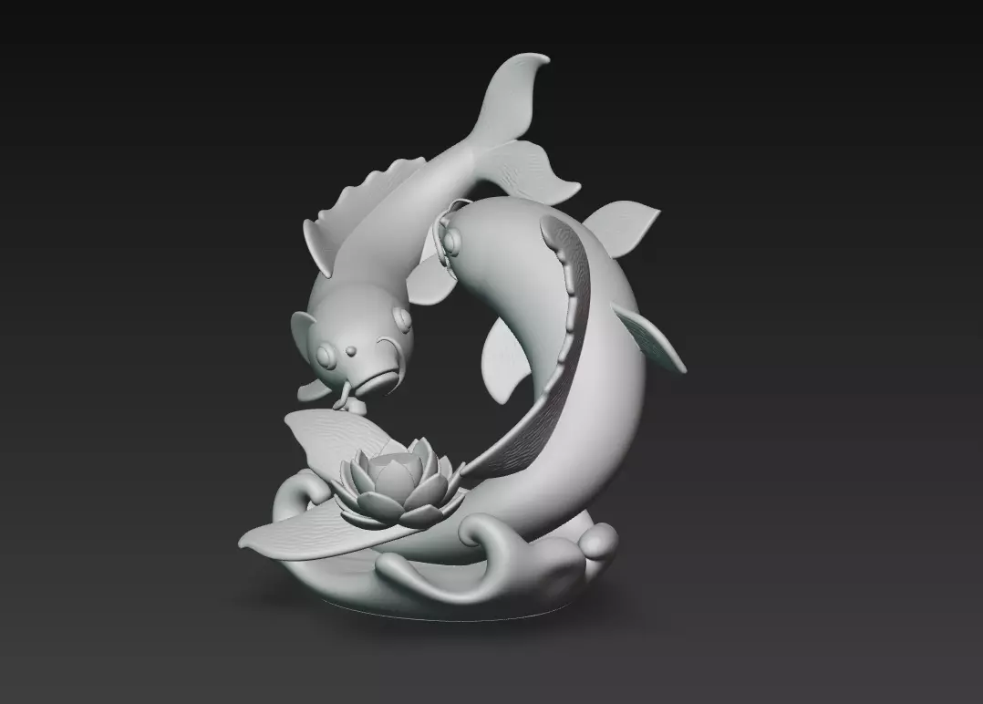 Harmony Koi Pair - Elegant Feng Shui Fish Sculpture 3D Model 3D print model_8