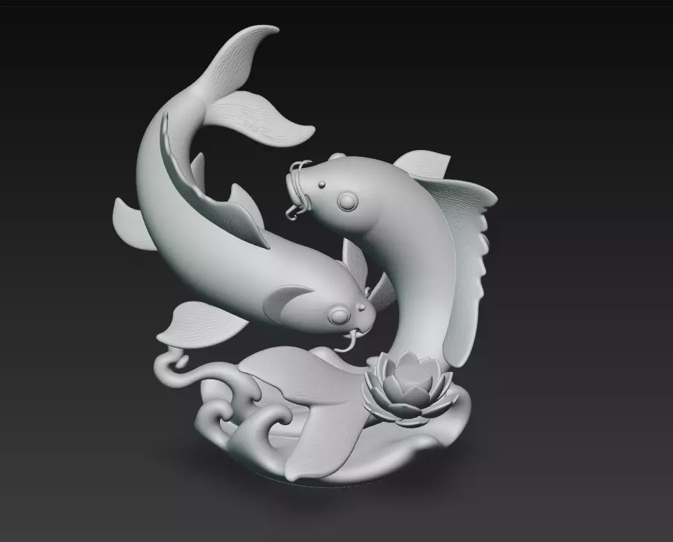 Harmony Koi Pair - Elegant Feng Shui Fish Sculpture 3D Model 3D print model_6