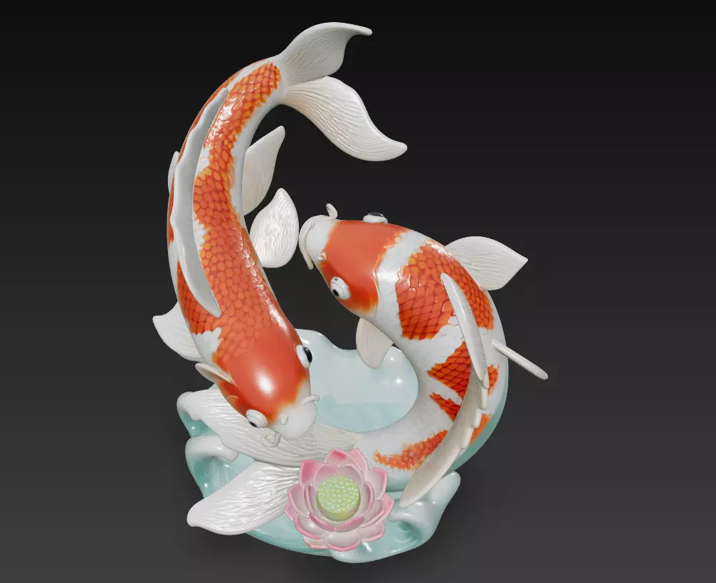 Harmony Koi Pair - Elegant Feng Shui Fish Sculpture 3D Model 3D print model_1