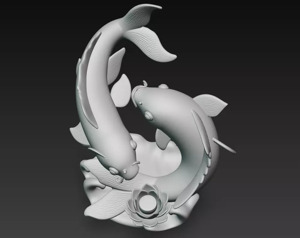 Harmony Koi Pair - Elegant Feng Shui Fish Sculpture 3D Model 3D print model_5