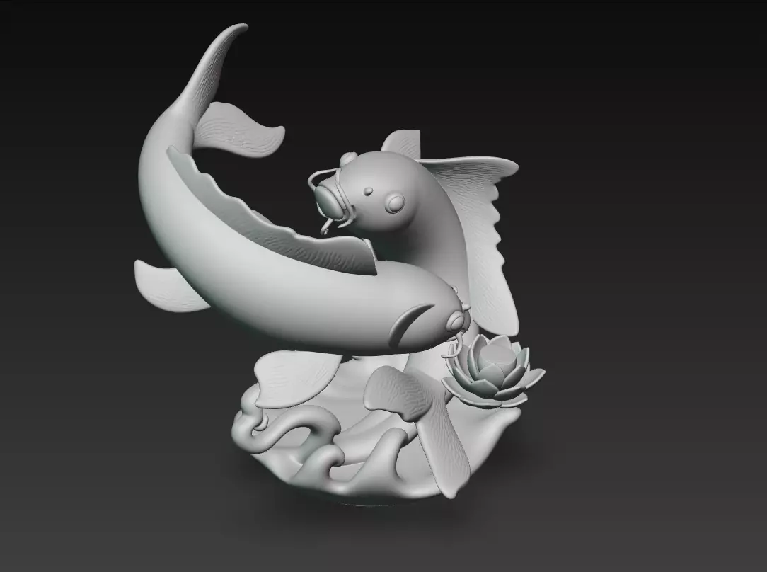 Harmony Koi Pair - Elegant Feng Shui Fish Sculpture 3D Model 3D print model_7