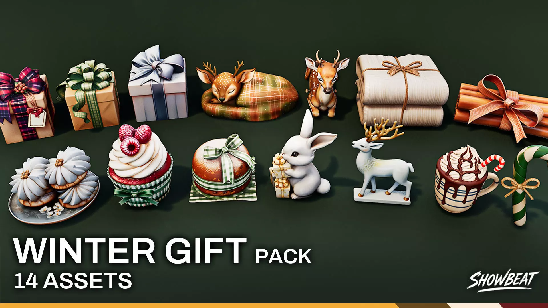 Winter Gift Pack Low-poly 3D model_0